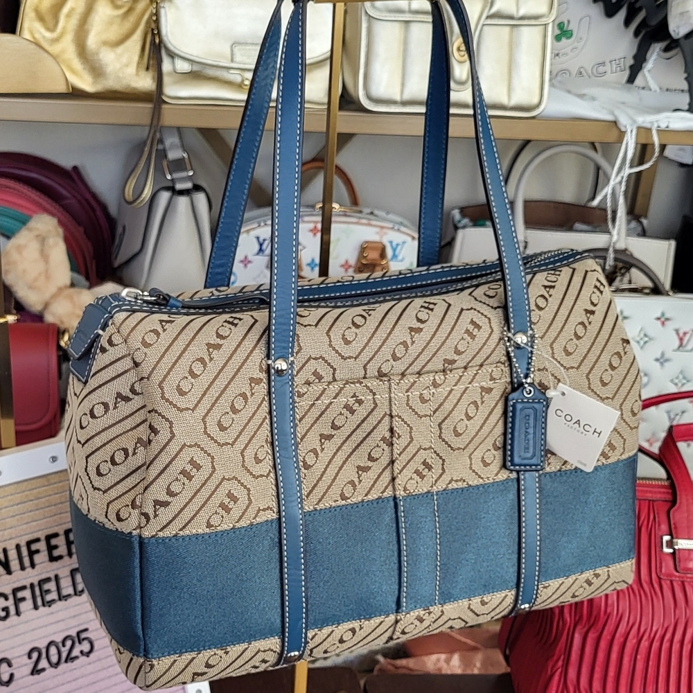 Vintage Coach Loz Satchel With Blue Stripe Bag Handbag Signature F12254